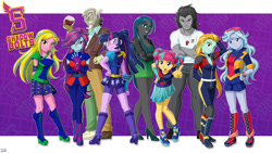 Size: 1920x1080 | Tagged: safe, artist:uotapo, character:discord, character:king sombra, character:lemon zest, character:lightning dust, character:queen chrysalis, character:sour sweet, character:sugarcoat, character:sunny flare, character:twilight sparkle, character:twilight sparkle (scitwi), species:eqg human, equestria girls:friendship games, g4, my little pony: equestria girls, my little pony:equestria girls, boots, clothing, crystal prep academy, crystal prep shadowbolts, equestria girls-ified, fingerless gloves, glasses, gloves, gold tooth, high heels, wallpaper, wine glass