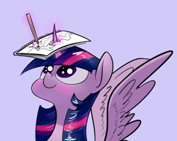 Size: 1280x1024 | Tagged: safe, alternate version, artist:underpable, character:princess celestia, character:twilight sparkle, character:twilight sparkle (alicorn), species:alicorn, species:pony, blushing, concentrating, cute, derpin daily, drawing, female, horn impalement, looking up, magic, mare, paper, pencil, simple background, smiling, solo, spread wings, telekinesis, twiabetes, underpable is trying to murder us, wings