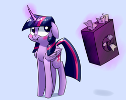 Size: 1280x1024 | Tagged: safe, artist:underpable, character:twilight sparkle, character:twilight sparkle (alicorn), species:alicorn, species:pony, :t, blushing, computer, cute, female, floppy ears, magic, mare, money, nose wrinkle, scrunchy face, solo, steam sale, telekinesis