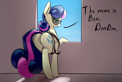 Size: 1748x1181 | Tagged: safe, artist:underpable, character:bon bon, character:sweetie drops, species:earth pony, species:pony, episode:slice of life, g4, my little pony: friendship is magic, bon bond, derpin daily, dialogue, female, grappling hook, looking at you, mare, plot, rope, solo, sunglasses