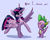 Size: 1280x1024 | Tagged: safe, artist:underpable, character:spike, character:twilight sparkle, character:twilight sparkle (alicorn), species:alicorn, species:dragon, species:pony, g4, cute, dialogue, drunk, drunk twilight, facepalm, female, mare, simple background, spread wings, text, underpable is trying to murder us, wings