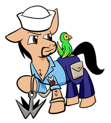 Size: 424x469 | Tagged: safe, artist:pembroke, species:parrot, anchor, commission, g.i. joe, navy, polly (gi joe), ponified, sailor, shipwreck, solo, tattoo