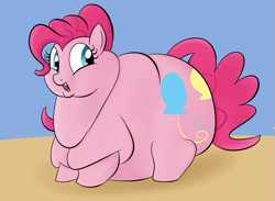Size: 725x532 | Tagged: safe, artist:astr0zone, character:pinkie pie, species:earth pony, species:pony, balloonbutt, bingo wings, chubby cheeks, double chin, fat, female, happy, neck roll, obese, piggy pie, pudgy pie, rolls of fat, solo