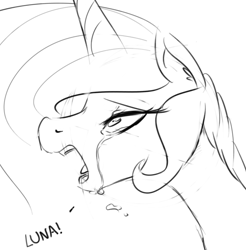 Size: 641x652 | Tagged: safe, artist:zev, character:princess celestia, crying, female, grayscale, monochrome, solo
