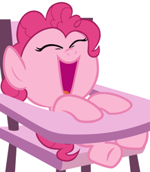 Size: 2704x3104 | Tagged: safe, artist:beavernator, character:pinkie pie, species:pony, baby, baby pie, baby pony, beavernator is trying to murder us, cute, diapinkes, female, filly, foal, highchair, laughing, solo