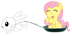 Size: 5000x2500 | Tagged: safe, artist:beavernator, character:angel bunny, character:fluttershy, species:pony, baby, baby pony, babyshy, filly, foal, frying pan, sled