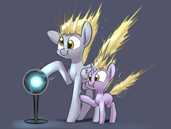 Size: 1400x1050 | Tagged: safe, artist:underpable, character:derpy hooves, character:dinky hooves, species:pegasus, species:pony, species:unicorn, g4, :t, cute, derpabetes, dinkabetes, electricity, equestria's best daughter, equestria's best mother, female, filly, like mother like daughter, mare, mother and daughter, plasma ball, silly, silly pony, static, static electricity, underpable is trying to murder us