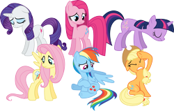 Size: 3535x2254 | Tagged: safe, artist:porygon2z, character:applejack, character:fluttershy, character:pinkie pie, character:rainbow dash, character:rarity, character:twilight sparkle, character:twilight sparkle (unicorn), species:earth pony, species:pegasus, species:pony, species:unicorn, bad end, female, mane six, mare, miserable, simple background, swapped cutie marks, transparent background, vector, what my cutie mark is telling me