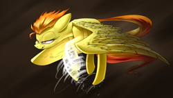 Size: 1920x1080 | Tagged: safe, artist:underpable, part of a set, character:spitfire, species:pegasus, species:pony, bioshock, bioshock infinite, charge, dark background, female, flying, mare, simple background, solo, vigor