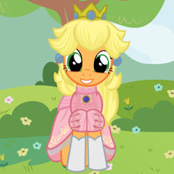 Size: 6400x6400 | Tagged: safe, artist:beavernator, character:applejack, absurd resolution, clothing, cosplay, cute, female, jackabetes, looking at you, nintendo, princess apple, princess peach, smiling, solo, super mario bros.
