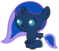 Size: 4200x3600 | Tagged: safe, artist:beavernator, character:princess luna, baby, cute, dawwww, diaper, female, filly, foal, simple background, solo, vector, white background, woona