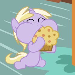 Size: 3600x3600 | Tagged: safe, artist:beavernator, character:dinky hooves, species:pony, baby, baby pony, beavernator is trying to murder us, cute, dinkabetes, female, foal, food, muffin, solo, that pony sure does love muffins