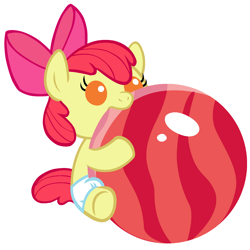 Size: 2280x2280 | Tagged: safe, artist:beavernator, character:apple bloom, species:pony, baby, baby apple bloom, baby pony, bowling ball, diaper, female, foal, nom, solo