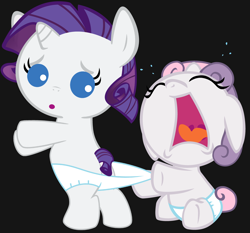 Size: 4500x4200 | Tagged: safe, artist:beavernator, character:rarity, character:sweetie belle, species:pony, absurd resolution, babies, babity, baby belle, baby ponies, baby pony, crying, diaper, diapered, diapered fillies, diapered foals, female, filly, foal, sisters, white diapers
