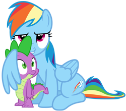 Size: 1018x894 | Tagged: safe, artist:porygon2z, character:rainbow dash, character:spike, ship:rainbowspike, bedroom eyes, female, hug, hundreds of users filter this tag, male, shipping, simple background, smiling, straight, tonight you, transparent background, vector, vector edit, wing gesture, winghug