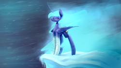 Size: 1920x1080 | Tagged: safe, artist:underpable, part of a set, character:princess luna, species:alicorn, species:pony, bioshock, bioshock infinite, blizzard, blue hair, crossover, ethereal mane, female, ice, mare, old man winter, snow, snowfall, solo, vigor, winter
