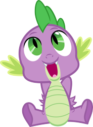 Size: 2600x3527 | Tagged: safe, artist:porygon2z, character:spike, species:dragon, baby, baby dragon, cute, fangs, green eyes, hands behind back, looking up, male, open mouth, simple background, smiling, solo, spikabetes, transparent background, vector