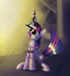 Size: 1349x1451 | Tagged: safe, artist:underpable, character:twilight sparkle, species:pony, species:unicorn, :d, cute, cyborg, female, happy, looking at something, looking up, mare, open mouth, sitting, smiling, solo, twiabetes, underpable is trying to murder us