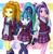 Size: 978x1000 | Tagged: safe, artist:uotapo, character:adagio dazzle, character:aria blaze, character:sonata dusk, equestria girls:friendship games, g4, my little pony: equestria girls, my little pony:equestria girls, adoragio, ariabetes, clothing, colored pupils, crystal prep academy, crystal prep academy uniform, cute, eating, female, food, frilly socks, looking at you, pigtails, ponytail, school uniform, schoolgirl toast, socks, sonatabetes, stockings, the dazzlings, toast, twintails, uotapo is trying to murder us, zettai ryouiki