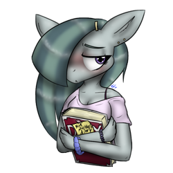 Size: 2000x2000 | Tagged: safe, artist:tunderi, character:marble pie, species:anthro, episode:hearthbreakers, g4, my little pony: friendship is magic, blushing, clothing, diary, female, hair over one eye, piercing, shy, solo
