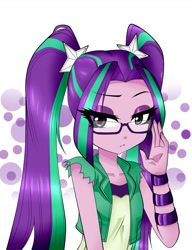 Size: 1000x1300 | Tagged: safe, artist:nekojackun, character:aria blaze, my little pony:equestria girls, adorkable, ariabetes, cute, dork, eyeshadow, female, glasses, makeup, pigtails, sexy, solo, twintails