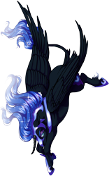 Size: 1598x2560 | Tagged: safe, artist:kittehkatbar, character:nightmare moon, character:princess luna, species:classical unicorn, diving, female, flying, leonine tail, simple background, solo, transparent background, unshorn fetlocks