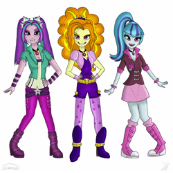 Size: 1600x1600 | Tagged: safe, artist:shimazun, character:adagio dazzle, character:aria blaze, character:sonata dusk, equestria girls:rainbow rocks, g4, my little pony: equestria girls, my little pony:equestria girls, simple background, the dazzlings