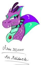 Size: 713x1120 | Tagged: safe, artist:mildockart, character:aria blaze, species:siren, aria blaze is not amused, bust, female, looking at you, signature, solo, true form