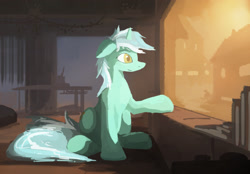 Size: 2500x1735 | Tagged: safe, artist:fuzzyfox11, character:lyra heartstrings, book, female, indoors, paint, solo
