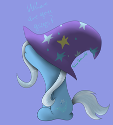Size: 1675x1846 | Tagged: safe, artist:limedreaming, character:trixie, species:pony, species:unicorn, clothing, cute, diatrixes, female, filly, mare, oversized clothes, oversized hat, simple background, sitting, solo
