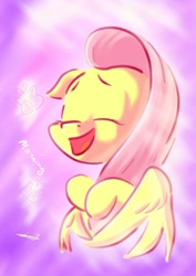 Size: 1024x1449 | Tagged: safe, artist:freeedon, character:fluttershy, species:pegasus, species:pony, bust, eyes closed, female, floppy ears, mare, open mouth, smiling, solo, three quarter view, wings
