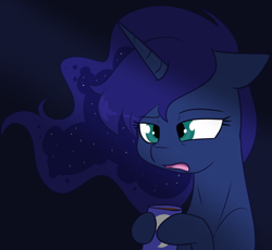Size: 1280x1176 | Tagged: safe, artist:estrill, character:princess luna, species:alicorn, species:pony, coffee, female, food, hoof hold, mare, open mouth, solo