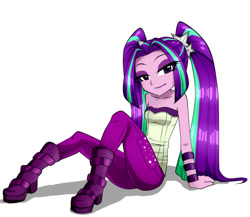 Size: 1150x1000 | Tagged: safe, artist:nekojackun, character:aria blaze, my little pony:equestria girls, bare shoulders, bedroom eyes, clothing, eyeshadow, female, looking at you, makeup, simple background, sitting, sleeveless, smiling, solo, strapless, stupid sexy aria blaze, tube top, white background