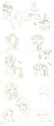 Size: 800x1869 | Tagged: safe, artist:mayorlight, character:applejack, character:diamond tiara, character:moondancer, character:rarity, character:spoiled rich, character:starlight glimmer, character:sunset shimmer, my little pony:equestria girls, arin hanson face, crying, monochrome, pencil drawing, ragelight glimmer, sketch dump, traditional art