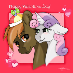 Size: 1000x1000 | Tagged: safe, artist:littlewolfstudios, character:button mash, character:sweetie belle, buttonbetes, couple, cute, female, love, male, older, shipping, straight, sweetiemash, valentine, valentine's day