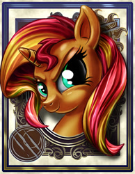 Size: 700x900 | Tagged: safe, artist:harwick, character:sunset shimmer, species:pony, species:unicorn, female, harwick's sun/moon portraits, portrait, solo