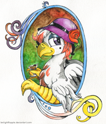 Size: 900x1047 | Tagged: safe, artist:foxxy-arts, oc, oc only, oc:foxxy hooves, species:classical hippogriff, species:hippogriff, art deco, cocktail, flapper, modern art, nouveau, solo, traditional art, watercolor painting