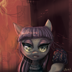 Size: 2230x2230 | Tagged: safe, artist:trojan-pony, character:maud pie, episode:the gift of the maud pie, g4, my little pony: friendship is magic, female, fire, rock pouch, scene interpretation, solo, the fire in her eyes