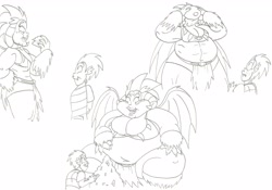Size: 3291x2309 | Tagged: safe, artist:catstuxedo, character:princess ember, character:spike, species:human, ship:emberspike, chubby cheeks, dragonlard ember, fat, feedee, feeder, female, growth, horned humanization, humanized, macro, male, monochrome, shipping, straight, strong fat, weight gain, winged humanization