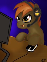Size: 600x800 | Tagged: safe, artist:silversthreads, character:button mash, species:pony, colt, computer mouse, gamer, headset, male, pc, solo