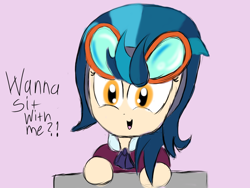 Size: 1024x768 | Tagged: safe, artist:mildockart, character:indigo zap, equestria girls:friendship games, g4, my little pony: equestria girls, my little pony:equestria girls, are we gonna win?, bronybait, chibi, cute, dialogue, female, looking at you, question, seat, solo, zapabetes