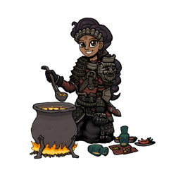 Size: 1200x1156 | Tagged: safe, artist:sensko, character:saffron masala, species:human, armor, clothing, curry, dark skin, dark souls, dark souls 3, estus flask, female, food, hindu, human coloration, humanized, peppers, simple background, solo, soup, white background