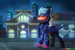 Size: 2100x1417 | Tagged: safe, artist:redchetgreen, overwatch, ponified, signature, soldier 76, solo