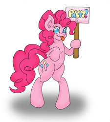 Size: 1280x1420 | Tagged: safe, artist:dimvitrarius, character:pinkie pie, female, holding, hoof hold, sign, solo, tongue out, traditional art