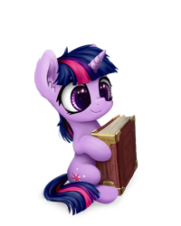 Size: 1064x1329 | Tagged: safe, artist:inowiseei, character:twilight sparkle, book, ear fluff, female, filly, filly twilight sparkle, solo, starry eyes, wingding eyes