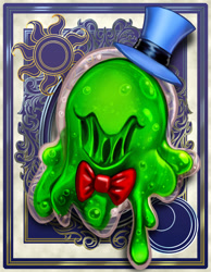 Size: 700x900 | Tagged: safe, artist:harwick, character:smooze, ambiguous gender, bow tie, clothing, harwick's sun/moon portraits, hat, ooze, open mouth, portrait, slime, solo, top hat