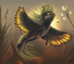 Size: 2000x1714 | Tagged: safe, artist:trojan-pony, character:derpy hooves, species:pegasus, species:pony, backlighting, bubble, female, floppy ears, flying, mare, solo, tongue out