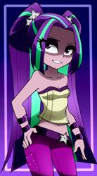 Size: 1100x2000 | Tagged: safe, artist:nekojackun, character:aria blaze, my little pony:equestria girls, bare shoulders, belly button, belt, bracelet, breasts, cleavage, clothing, female, jewelry, midriff, pants, sleeveless, solo, strapless, tube top