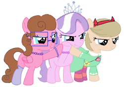 Size: 1111x781 | Tagged: safe, artist:thefanficfanpony, character:diamond tiara, oc, oc:crescendo hearts, oc:vital sparkle, clothing, costume, star butterfly, star vs the forces of evil