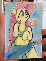 Size: 2448x3264 | Tagged: safe, artist:whale, character:fluttershy, bikini, clothing, female, semi-anthro, solo, swimsuit, traditional art, watercolor painting